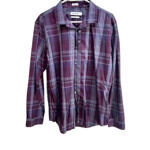 Calvin Klein Mens Button Up Plaid Shirt Size L Slim Fit
